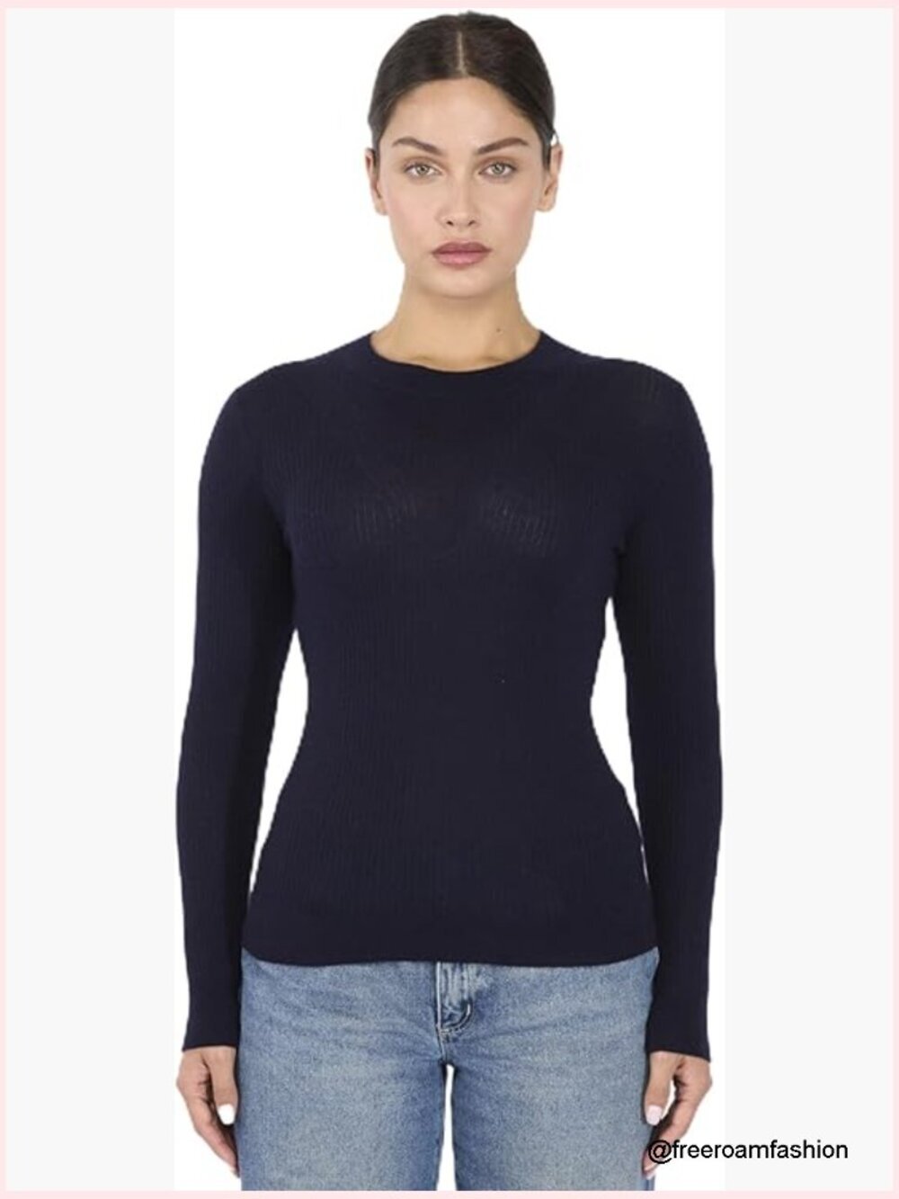 Cashmere Silk Rib-Knit Crewneck Sweater Women's Pullover